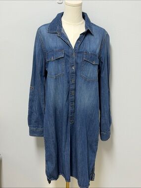 Route 66 Long Sleeve Denim Shirt Dress - Medium Blue